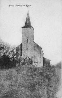 Ancienne carte postale représentant la chapelle de Warre peu de temps après la construction de la tour.
