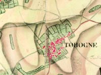 Le village de Tohogne en 1775 (carte de Cabinet des Pays-Bas autrichiens levée par de Ferraris).